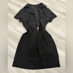 Black corduroy zip up mini dress